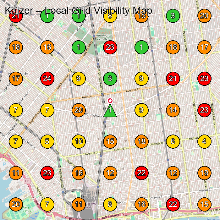 Kaizer Hair Extension Technician GeoGrid ranking map for Brooklyn NY
